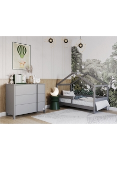 LIGHT GREY YappyHytte Namo Formos Lova ir YappyClassic komoda